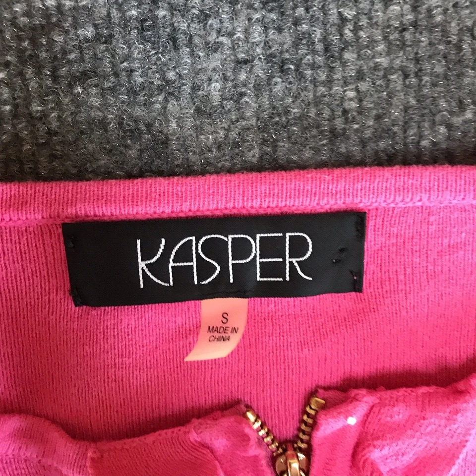 Кардиган Kasper свитер маленький оборки ярко-розовый полный молнии карманы опрятный ретро Топ - Изображение 2 из 4