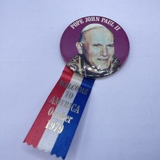 POPE JOHN PAUL II America Visit RIBBON Pinback PIN Button BADGE Boston NY 1979