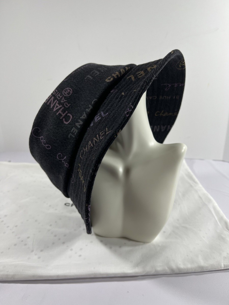 CHANEL BLACK CC CANVAS COTTON BUCKET LOGO HAT LARGE | eBay display picture 1