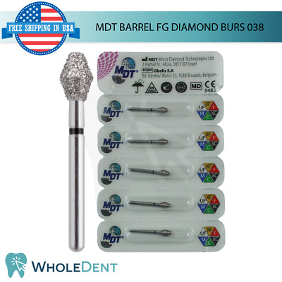 Dental MDT Barrel 038 FG Diamond Burs L19.5mm Ø3.3mmX4.5mm Refining Edges