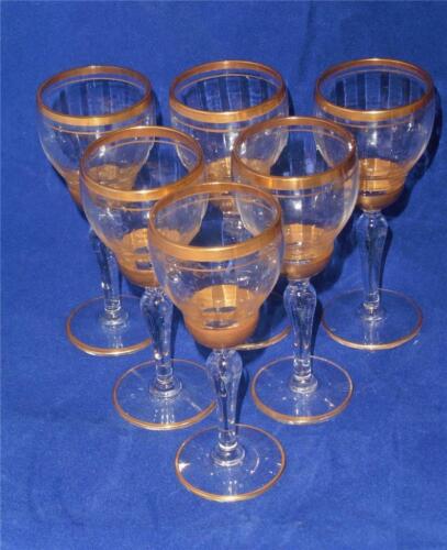 6 Vintage Gold Band & Ring, Optic Liquor Sherry Cocktail Glasses 4-1/8" - Picture 1 of 6