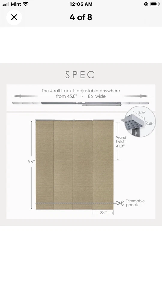 Persianas de oruga de panel deslizante ajustables 99,99 % oscurecimiento 45,8"- 86" W X 96" H, Exte Foto 4 de 4