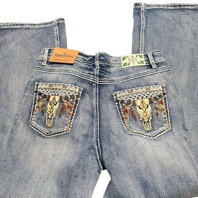 Doss Evisu Western Bootcut Jeans, Steer Skull Embroidery Bling, Women's 31, NWT