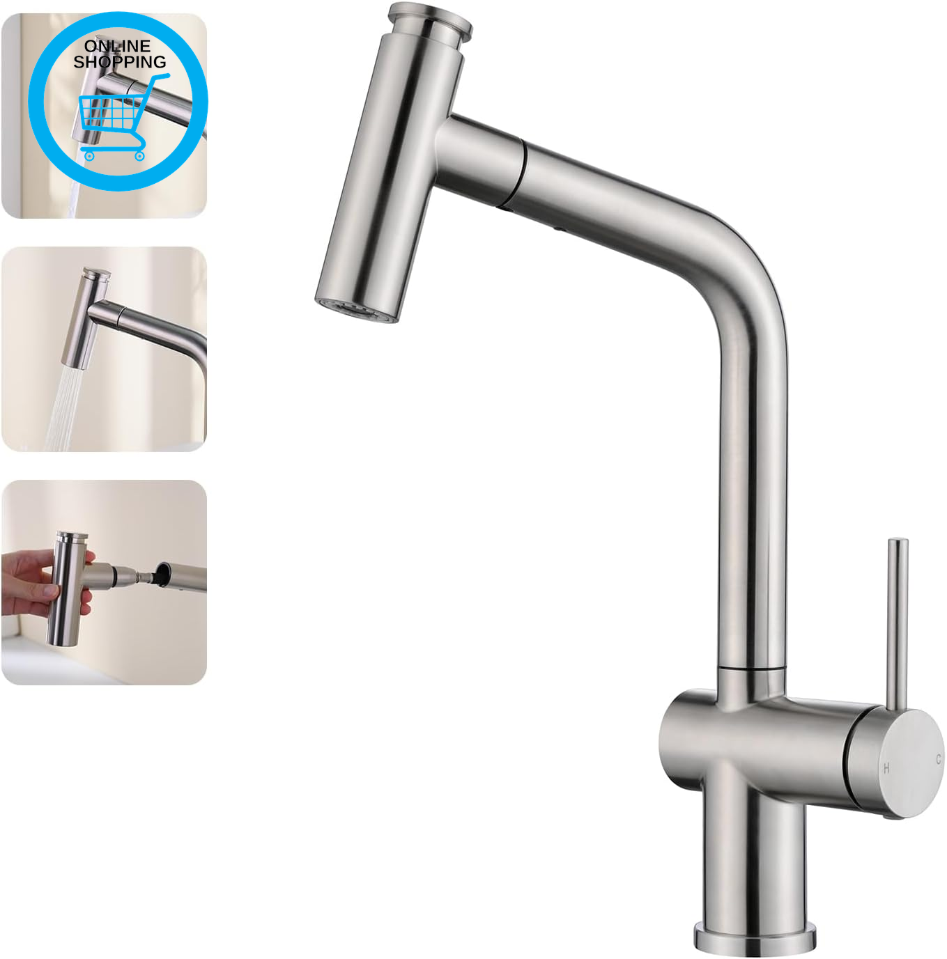 Kitchen Tap with Pull Out Sprayer, High Arc Kitchen Mixer Tap, 360° Swivel Sink