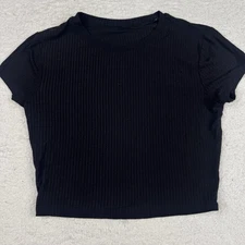 ALO Yoga Women's Ribbed Short Sleeve Crop Top Shirt Black Size Small Sea Coast
