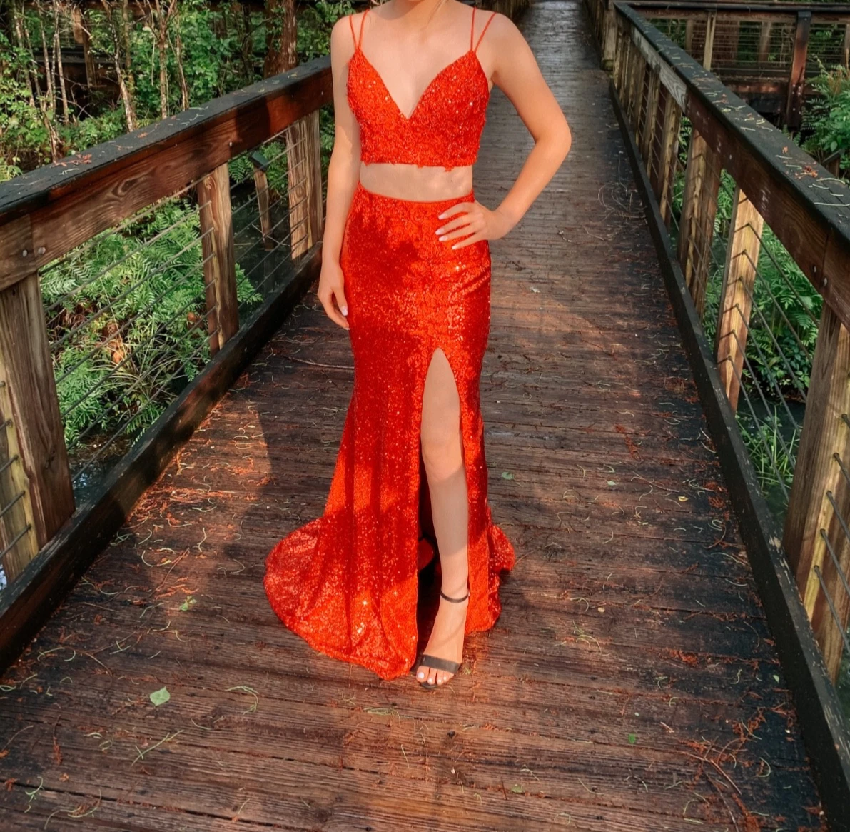 fitted lace wedding dress Sparkly Dark Red One Shoulder Sheath Long Prom Dress with Slit VK23101906   Vickidress