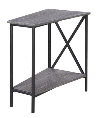 Tucson Wedge End Table in Weathered Gray Wood and Black Metal Frame