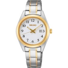 Seiko Women's Watch Classic Quartz White Dial Two Tone Bracelet SUR466P1