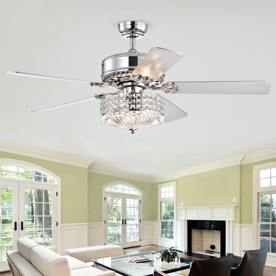 Gremane Chrome 52-inch Lighted Ceiling Fan with Crystal Chrome - Image 3 of 4