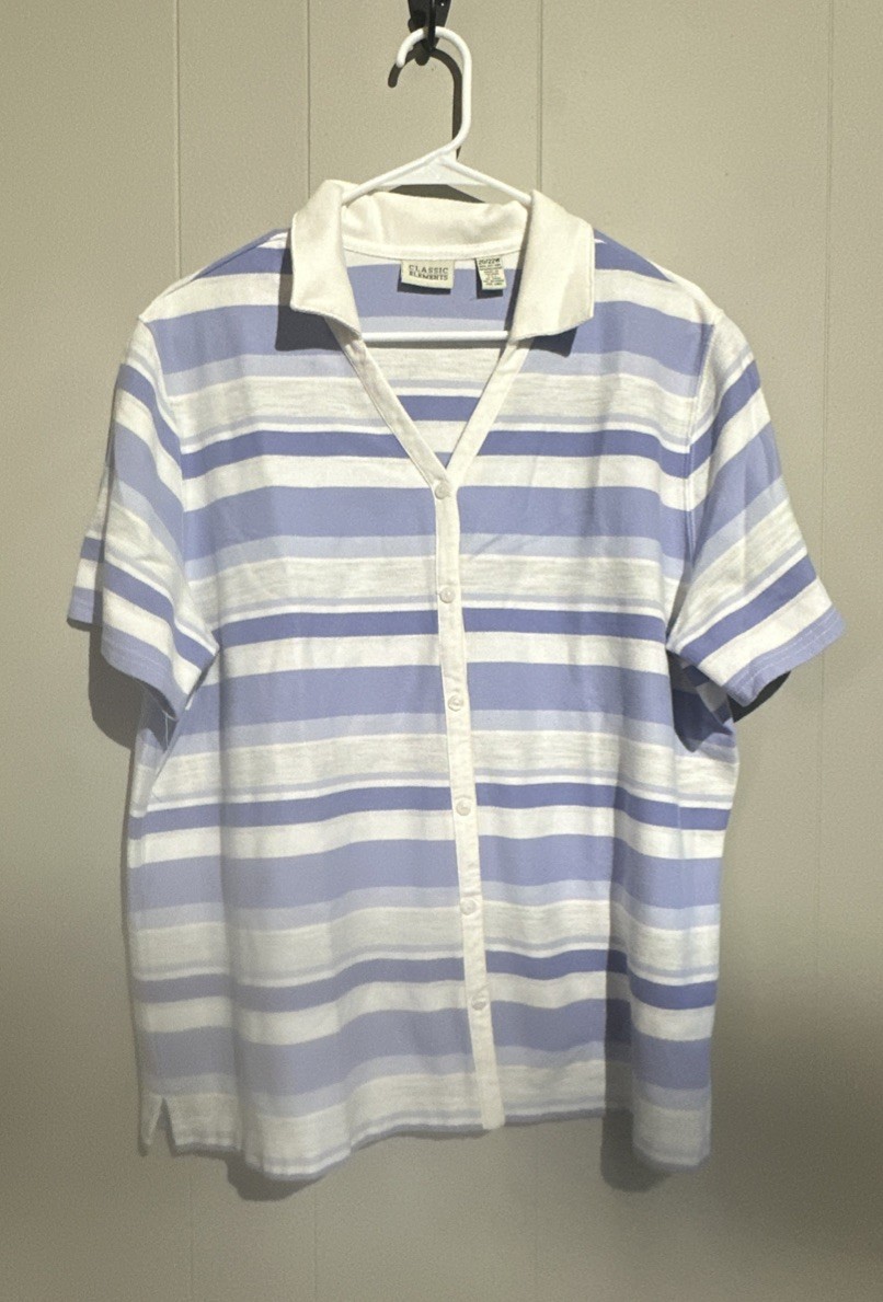 Classic Elements purple Striped Button Front Coll… - image 1