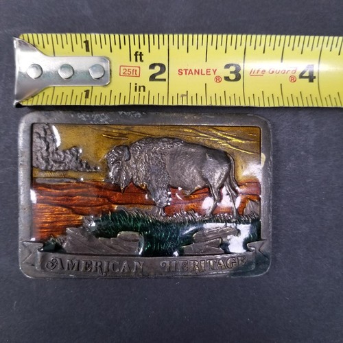 Vintage Northwest Brass Works USA American Heritage Bison Western Belt Buckle - Foto 6 di 6