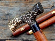 Antique Brass Victorian Handle Wooden Vintage Style Walking Stick Cane Designer
