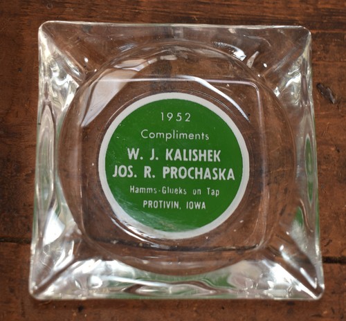 Vintage HAMMS & Glueks Bier vom Fass Protivin IA Werbung Glas Aschenbecher