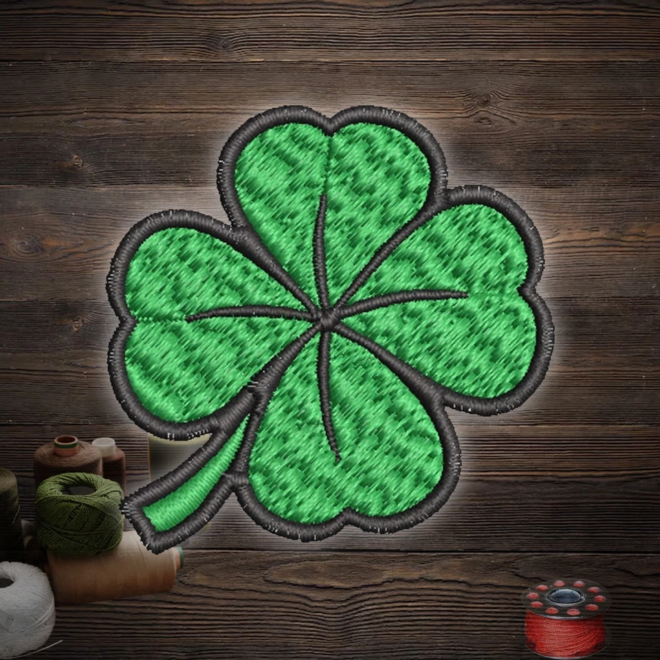 Green Leaf Embroidered Patch 3" Iron On Sew On Lucky Clover Applique DIY Jacket - Image 2 of 4