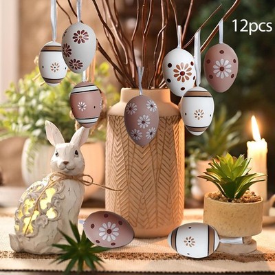 12 Stück Ostereier Baumschmuck mit Seilen Mehrzweck Deko Korb