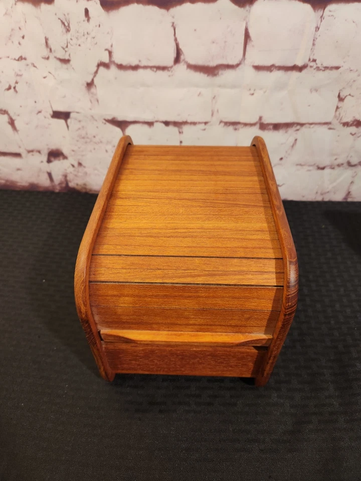 Soporte de disquete de CD con tapa enrollable de madera de teca MCM Kalmar Designs de colección tambor BoX Foto 2 de 4