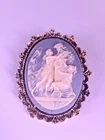 Vintage Gerry's Blue Brooch Pin Victorian Style Cameo 3" Womens Costume Jewelry