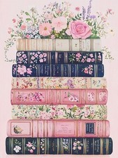 Books Flowers 5D Diamond Painting Kits for Adults,Pink Book Diamond Art Kits for