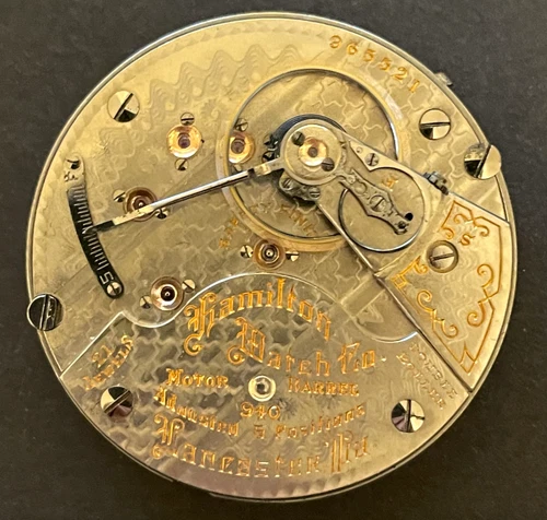 Antique 1913 Hamilton Grade 940 Pocket Watch Movement Good Balance 18s 21j USA