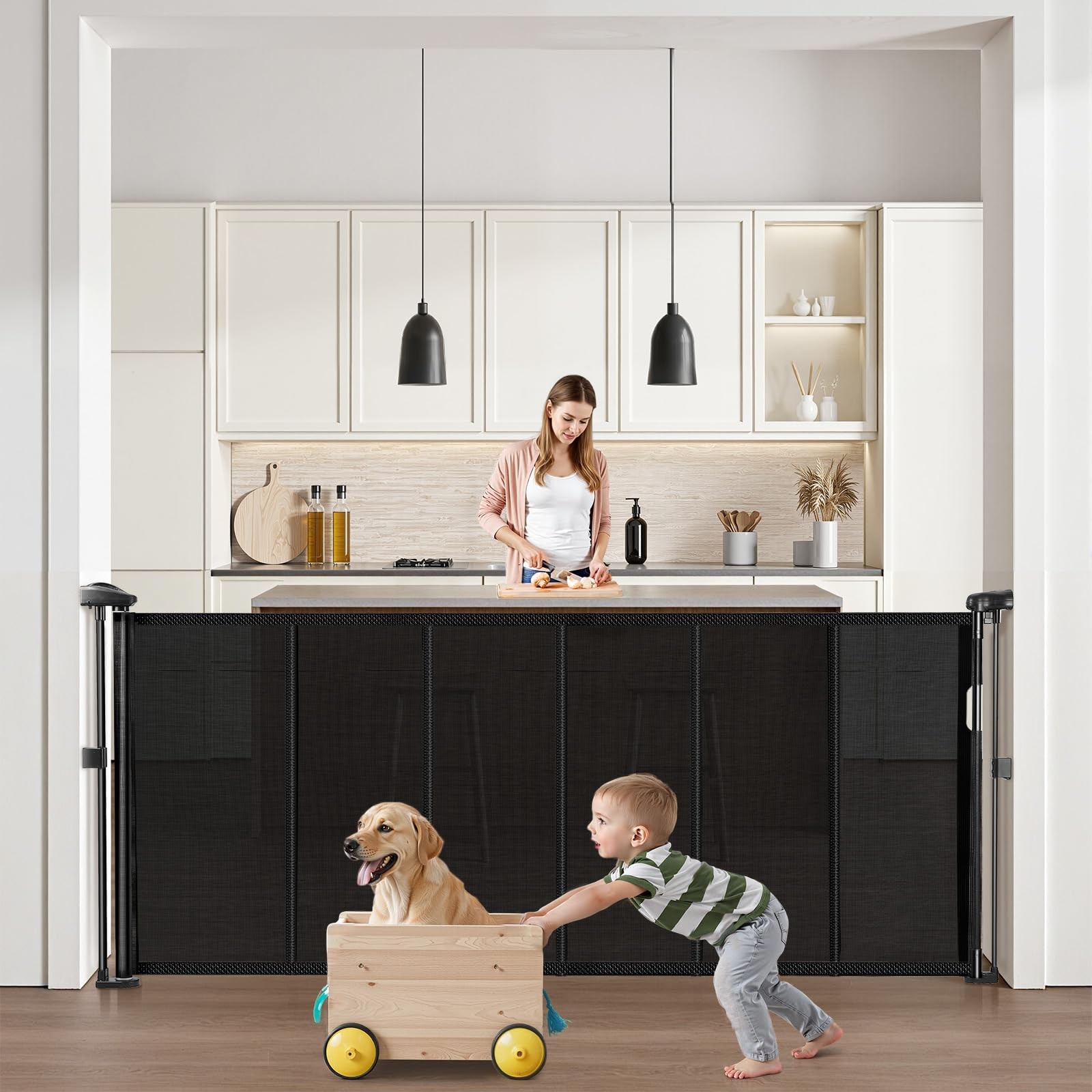 Barrière de sécurité de 87 cm de haut pour séparer la cuisine et le salon des animaux