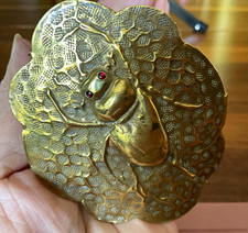 Rare Antique 3” Engraved Brass Beetle Hat Pin Red Eyes 11 3/4”Long