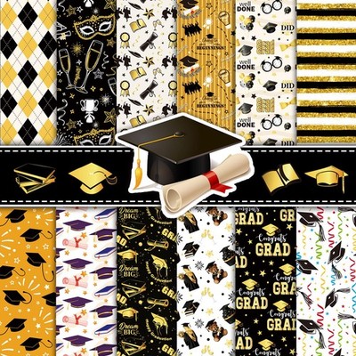Happy Graduation Scrapbook Paper Pad 24Pcs Grad Congrats Pattern Double-Sided...