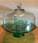 2-Piece Footed Cake Set Anchor Hocking Wexford 12” Green Plate & 11.25” Dome