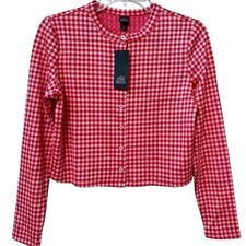 Wild Fable Red Gingham Button Up Cardigan Womens XS Casual Fit Retro Modern NWT