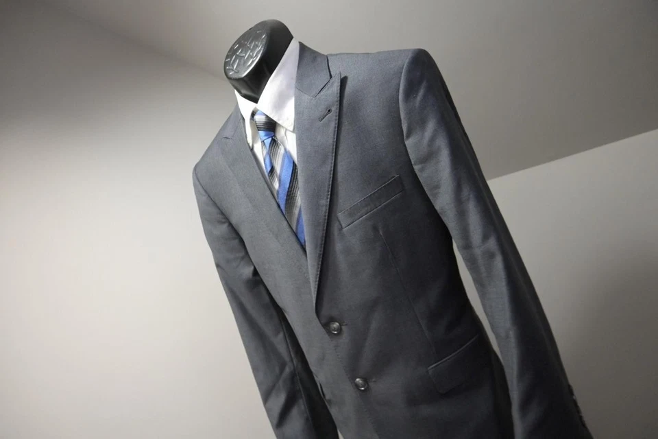 Костюм Jos A Bank приталенный 100% шерстяной серый 2 предмета брюки куртка мужская 36w 42 короткие - Изображение 2 из 4