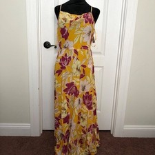 BOG Collective Gold Fuchsia Floral Maxi Dress Sleeveless Boho Size Medium NWT