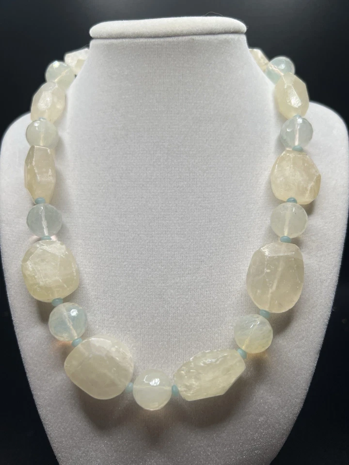 Коренастый аквамарин и необработанный цитрин стиль бисером ожерелье застежка из чистого серебра - Изображение 2 из 4