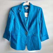 Kasper Women's Blue Notched-Collar 3/4-Sleeve Jacket Size 6 Petite