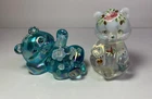 Fenton Art Glass 2 Bears ~ both Hand Painted by the same artist ~ V.L. Anderson