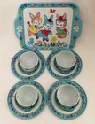 Vintage 13 Piece  Childs Toy Tin Litho Tea Set  with Bunny Rabbits  by J CHEIN