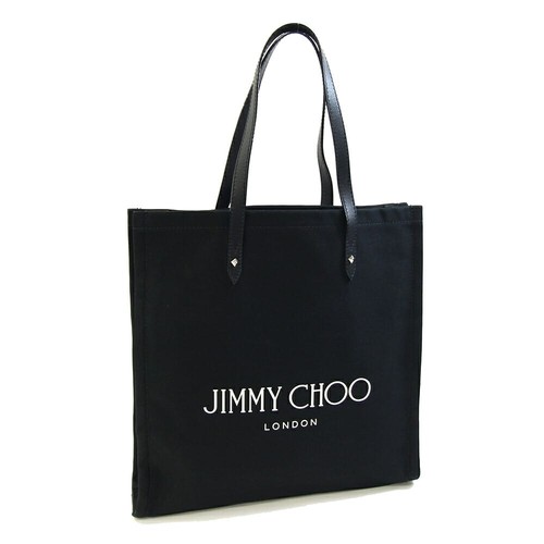 Jimmy Choo Tote Bag Logo Tote Black Canvas Leather Shoulder Shoulder Vertical