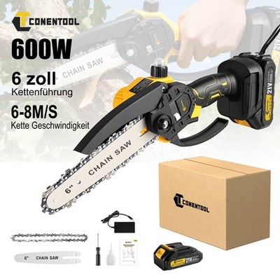 CONENTOOL 6 Zoll Mini Akku-Kettensäge Motorsäge Elektro Baumsäge Mit 21V Akku