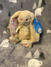 Poundland Beige Bunny Rabbit Soft Toy With Floral Ears & Feet 9” Plush BNWT