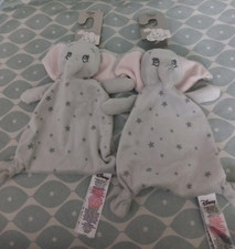 2 x PRIMARK DISNEY DUMBO ELEPHANT GREY STARS BABY COMFORT BLANKET BLANKIE LOVEY