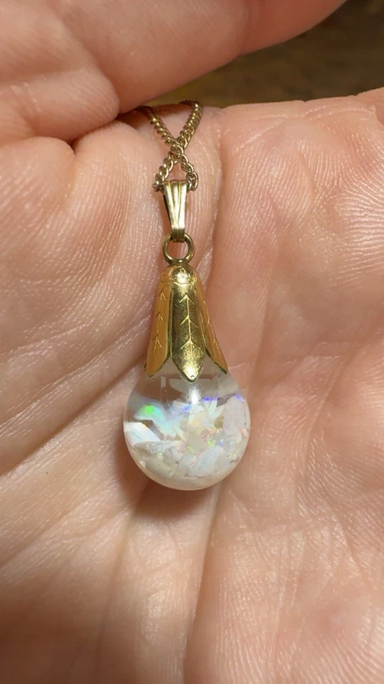 Floating Opal Necklace Pendant Vintage Style, Australian Opal, Kyocera Mix - Image 2 of 4