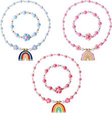 3 Sets Princess Jewelry for Little Girls, Colorful Rainbow Kids Necklace