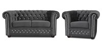 Chesterfield Textil Couch Polster 2Sitzer Stoff Sofas Couchen Zweisitzer Schwarz