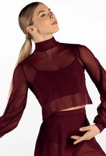 Dance Pre-Owned Crop Top Weissman 14630 Small Adult Burgundy Jazz Sheer Long