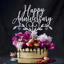 Silver Glitter Happy Anniversary Cake Topper