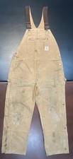 Carhartt Bibs Mens 36x30 Brown Duck Canvas Overalls Unlined double knee R37