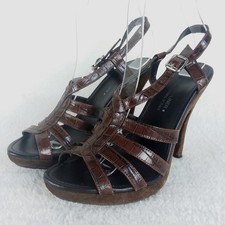Donald Pliner Gisa Brown Snake Print Leather Slingback Platform Heels Womens 6M
