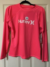 Hurley Women's Size Medium Long Sleeve UPF 50 Rash Guard Swim Shirt Pink NWT