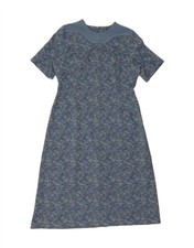 VINTAGE Womens A-Line Dress UK 16 Large Blue Floral DA52