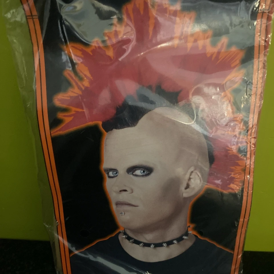 Peluca Rocker Rojo y Negro Mohawk Adulto Halloween Nueva Foto 4 de 4