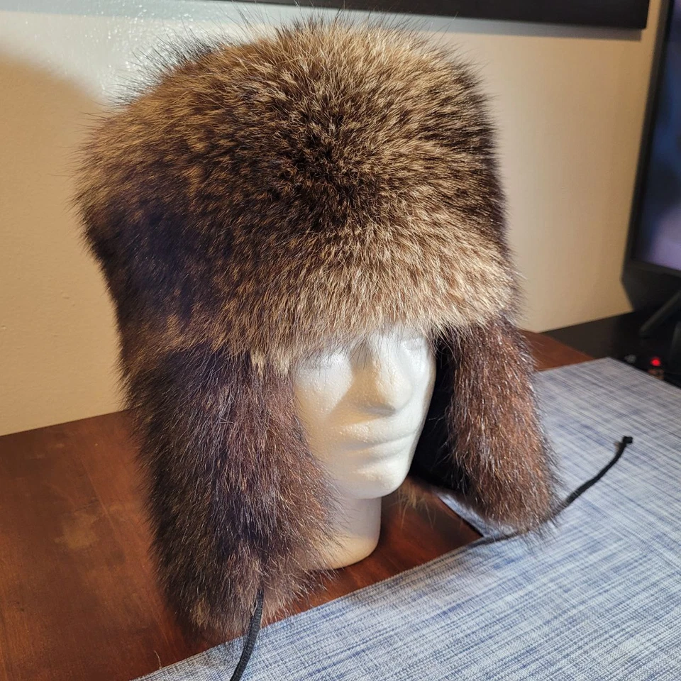 Ручной работы, вручную сшитый, реальный енот меха шляпа женщин или мужчин один размер - Изображение 2 из 4