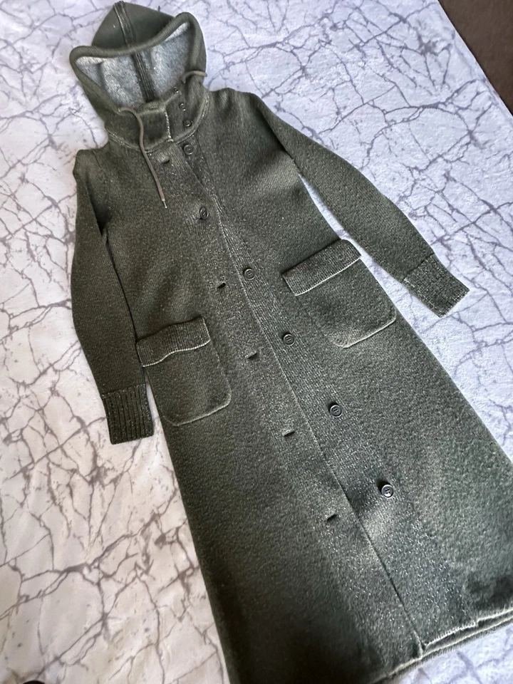 Винтажный Polo Jeans Co. Ralph Lauren пальто маленький шерстяная смесь с капюшоном, Y2K, оливковый зеленый - Изображение 2 из 4